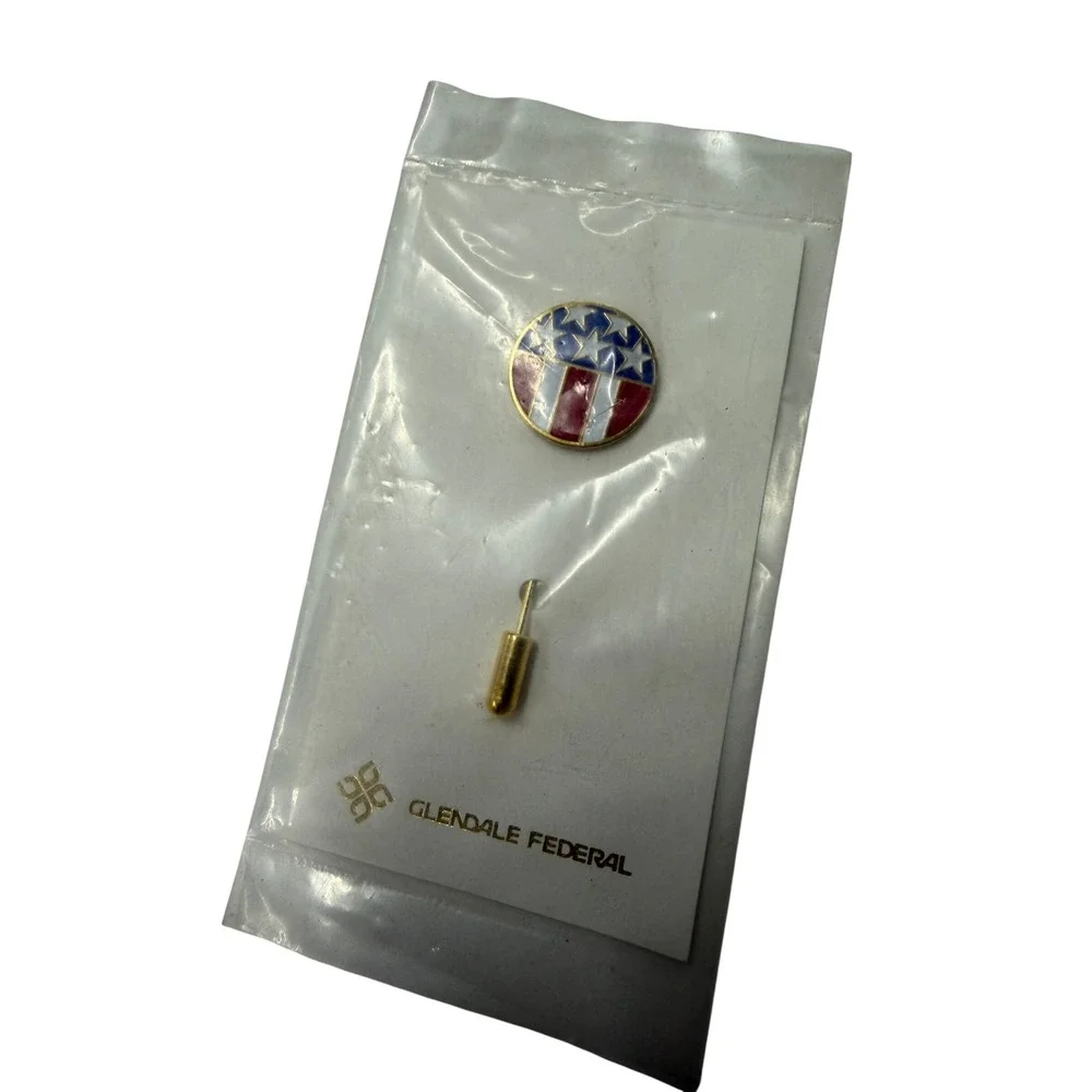 Vintage Glendale Federal Bank American Flag Enamel Stick Lapel Pin